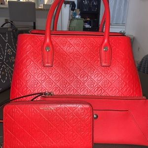 henri bendel empire satchel & wallet red + wristlet
